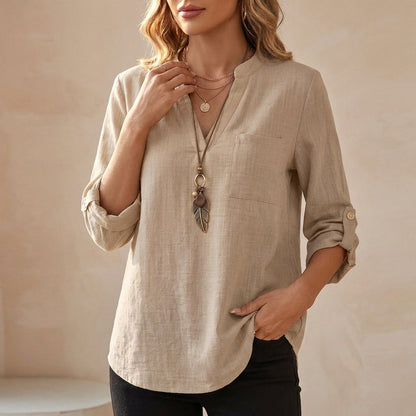 Women's Cotton Linen Tunic Blouse Relaxed Fit