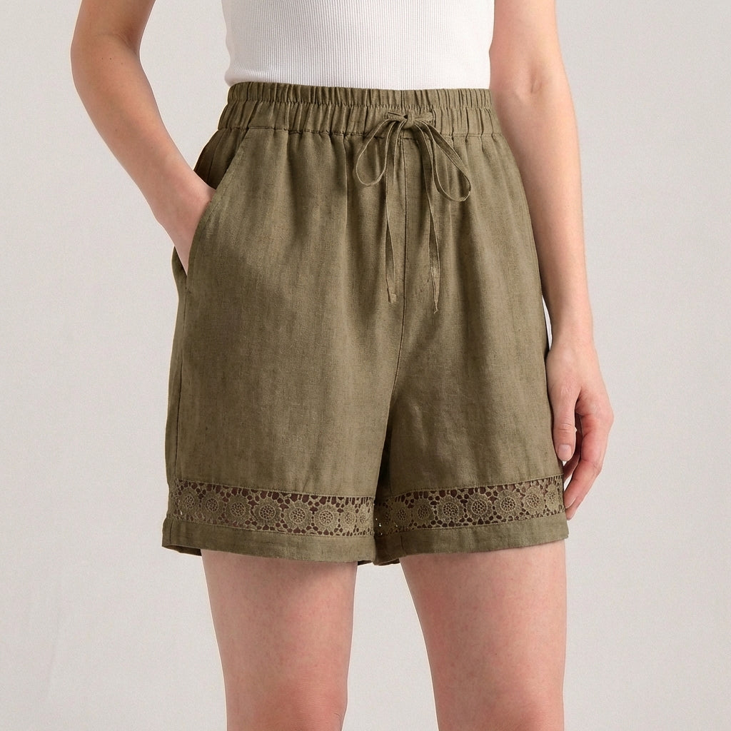Women's Wide Leg Mini Shorts Lace Trim Drawstring Waist