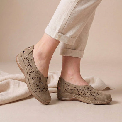 Women's Comfort Flats Breathable Leather Beige