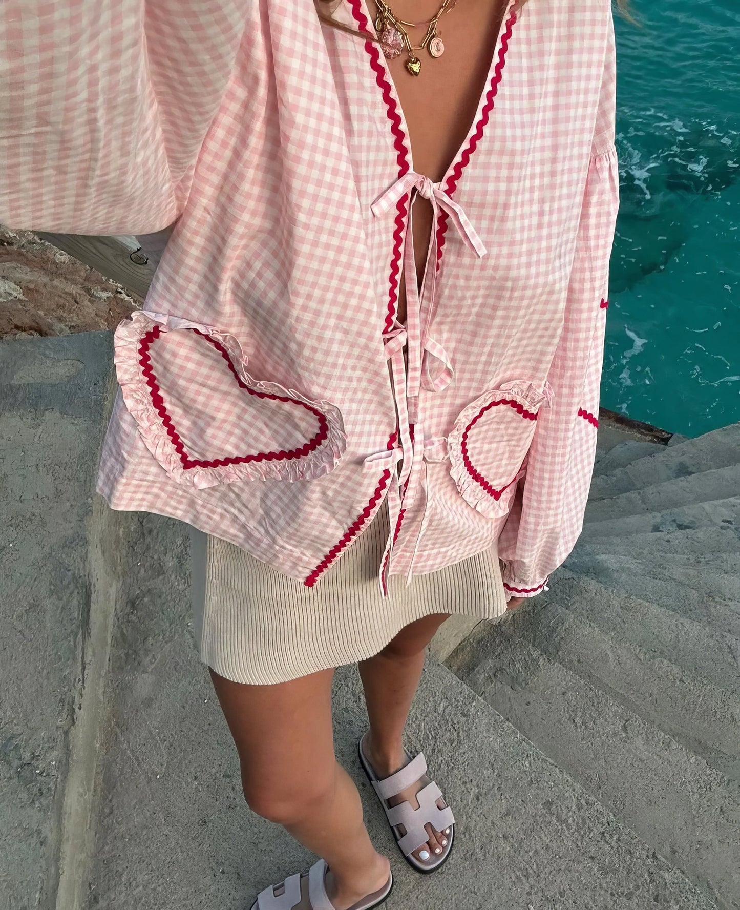 Gabriella | Women Spring Gingham Tie Front Blouse
