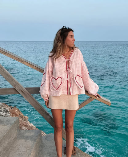 Gabriella | Women Spring Gingham Tie Front Blouse