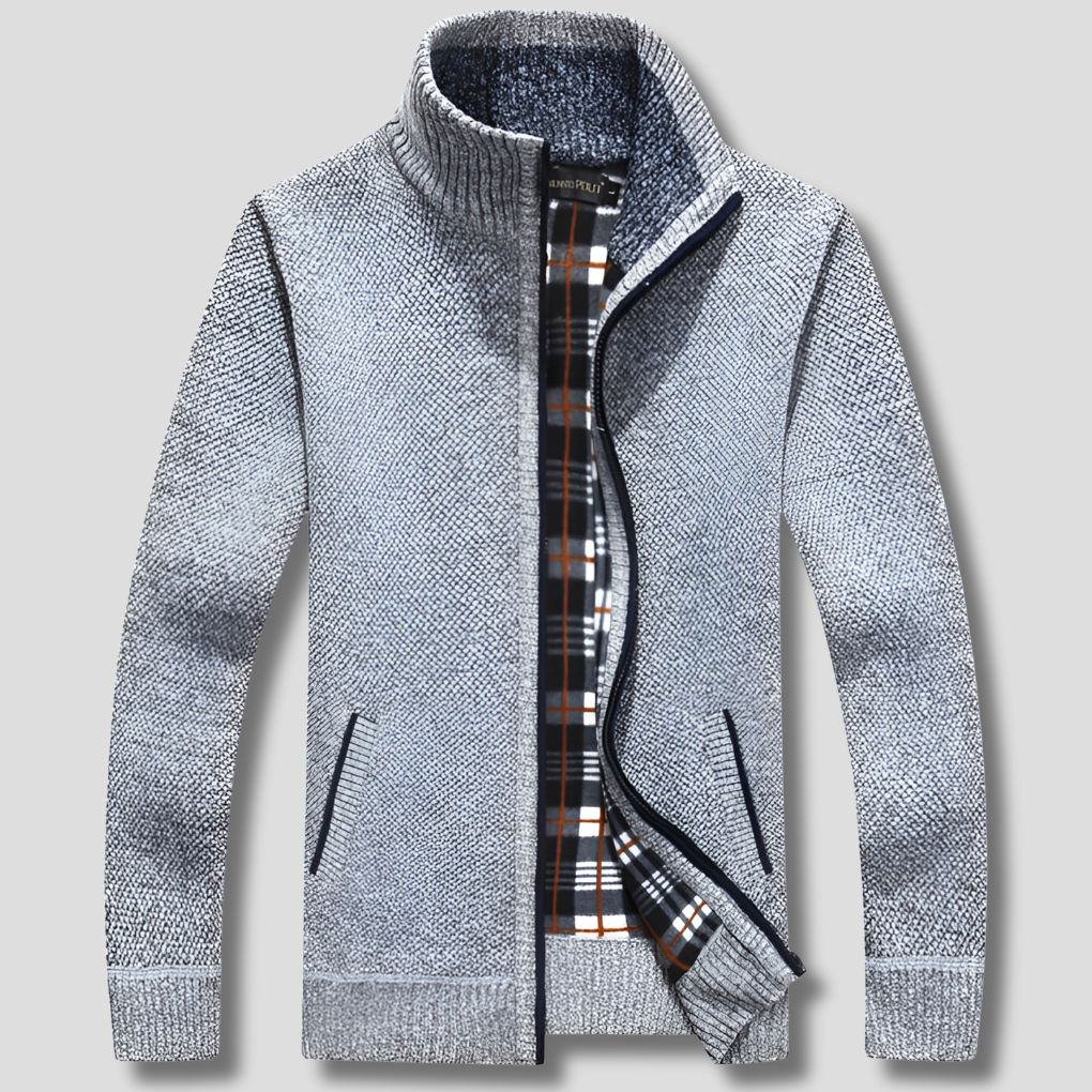 Men's Knitted Sweater Zipper Warm Grey