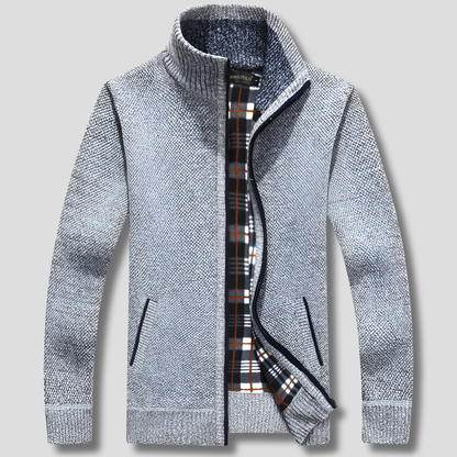 Men's Knitted Sweater Zipper Warm Grey