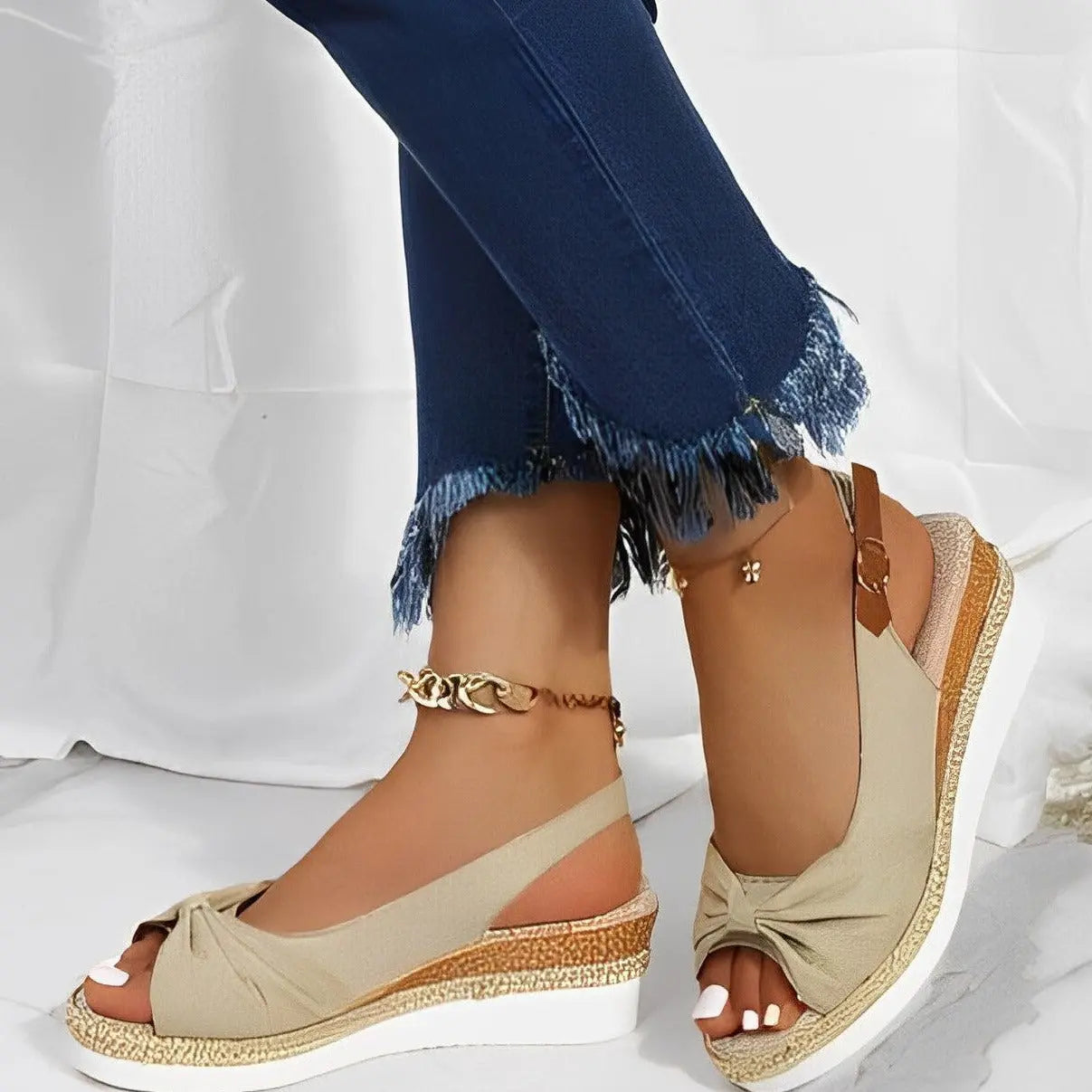 Knot Design Women's Espadrille Wedge Sandals Comfortable - 
Fashinoza