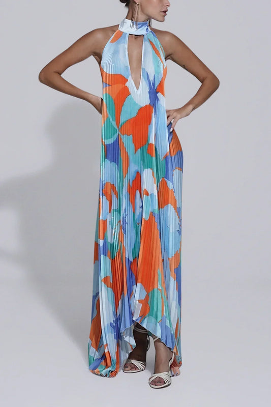 Women's Pleated Halter Maxi Dress - Fashinoza