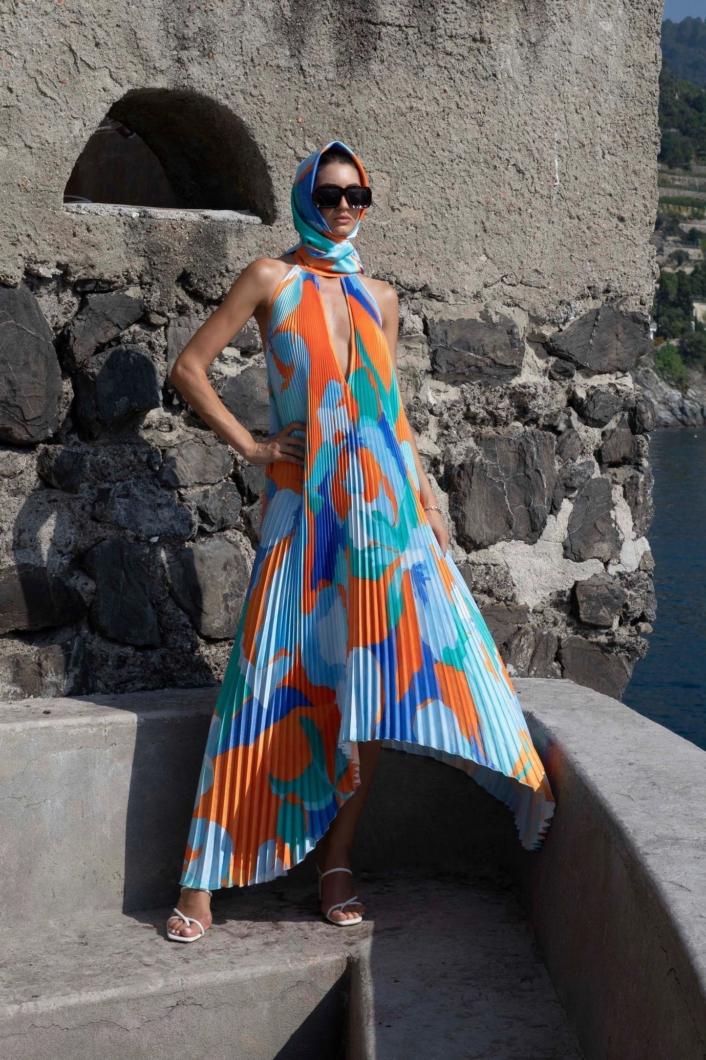 Women's Pleated Halter Maxi Dress