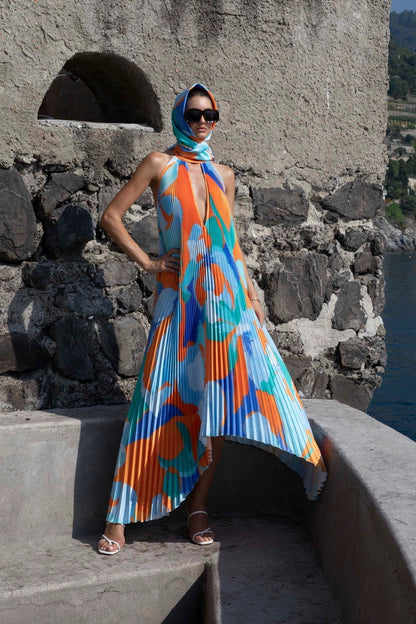 Women's Pleated Halter Maxi Dress