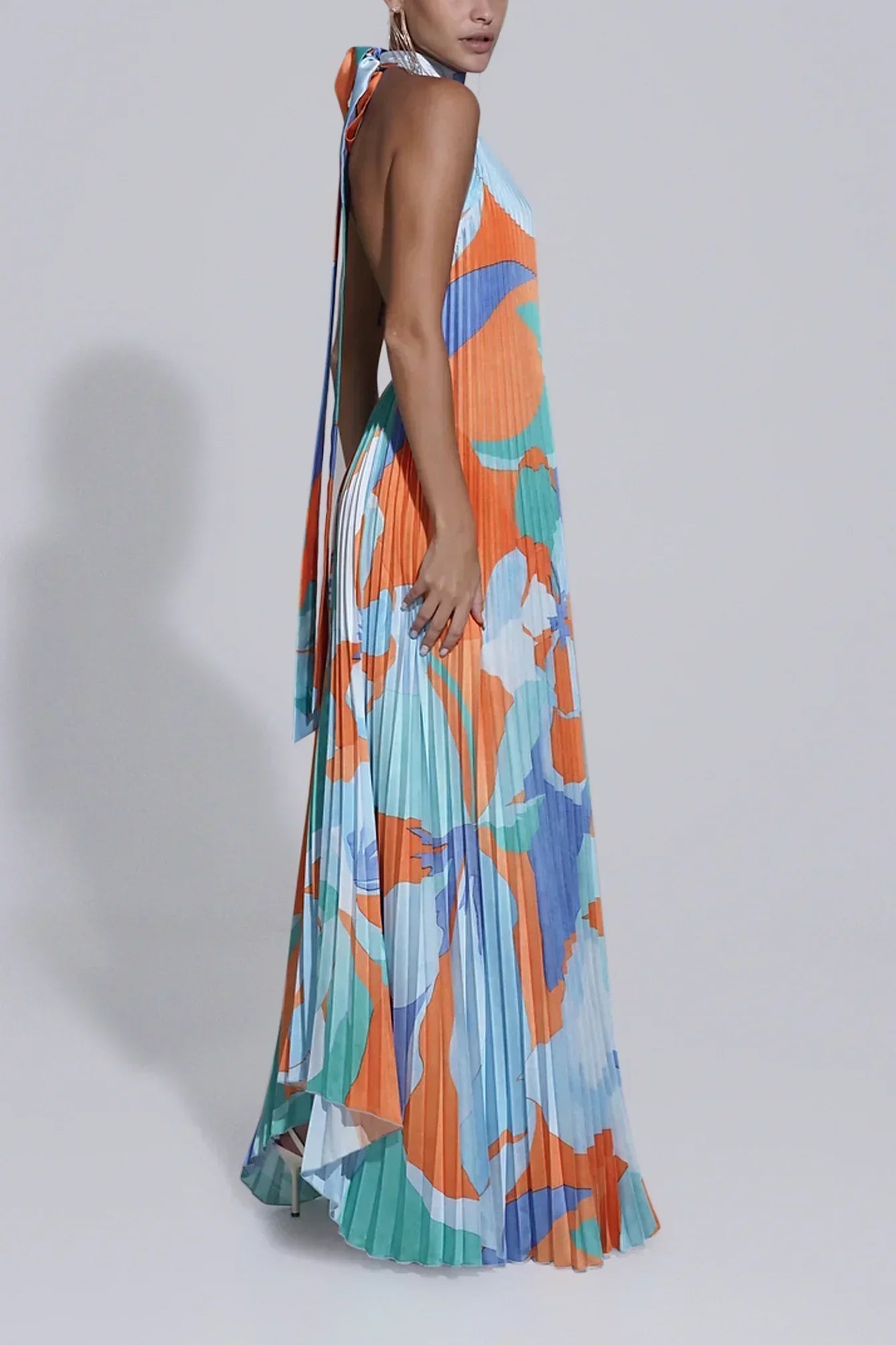 Women's Pleated Halter Maxi Dress