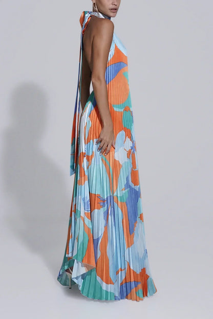 Women's Pleated Halter Maxi Dress