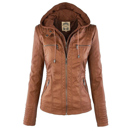 Women's Fitted Biker Jacket Hooded - 
Fashinoza