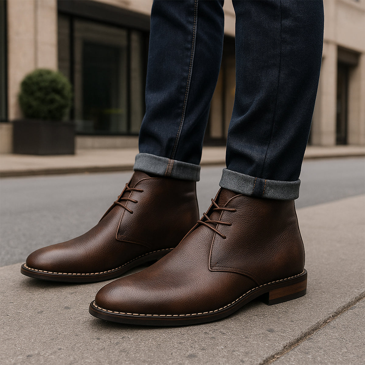 Crosby Men's Leather Ankle Boots Lace Up Brown