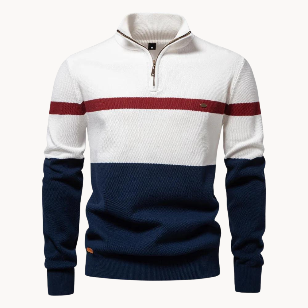 Men's Color Block Quarter-Zip Sweater Soft Casual Grey