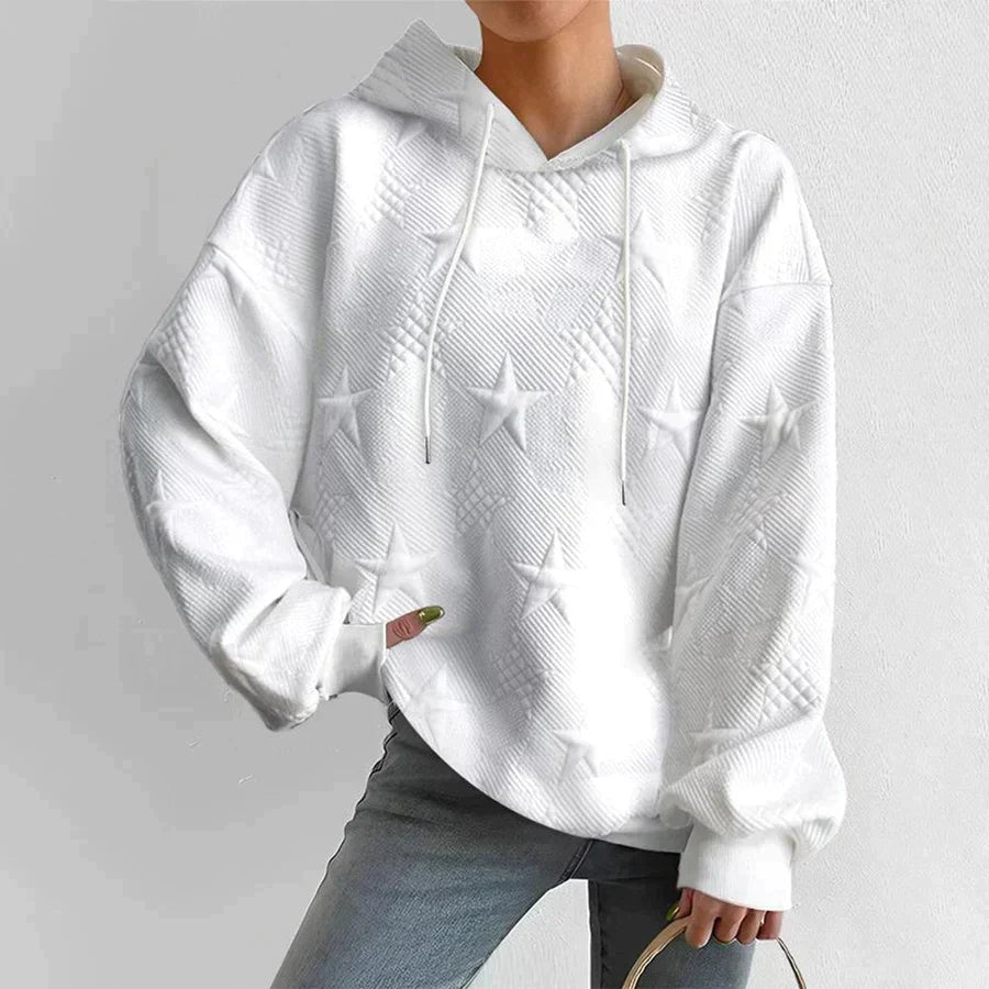 Women's Textured Star Hoodie Sweatshirt - Fashinoza