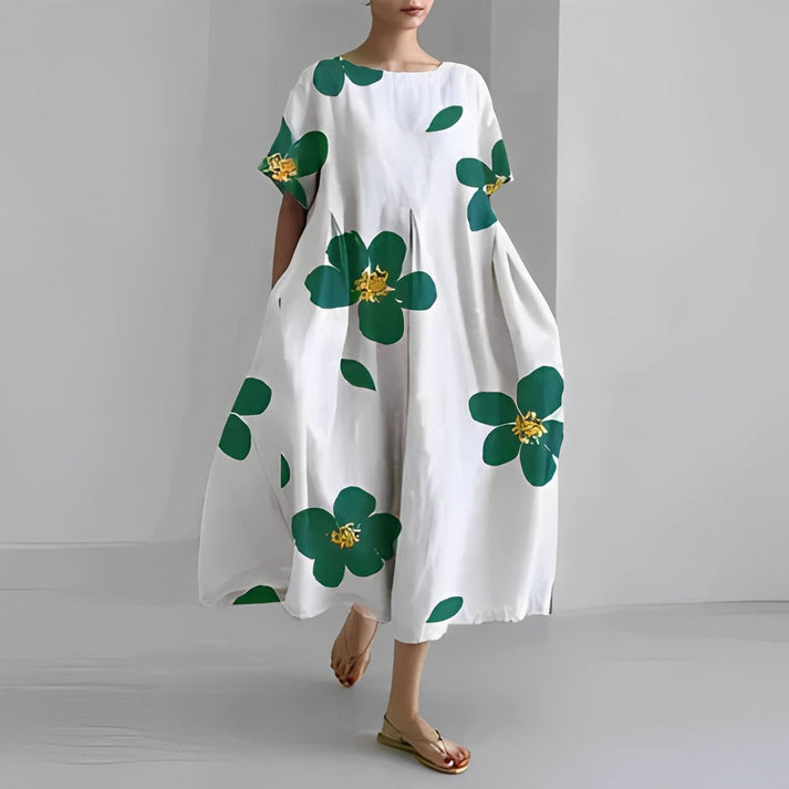 Women's Short Sleeve Printed Midi Dress - 
Fashinoza