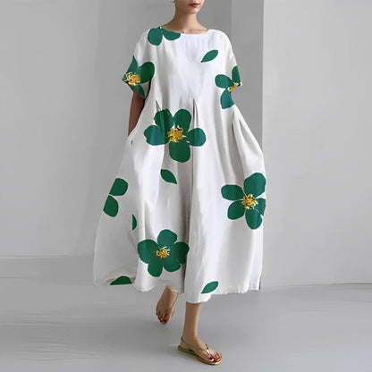 Women's Short Sleeve Printed Midi Dress - 
Fashinoza