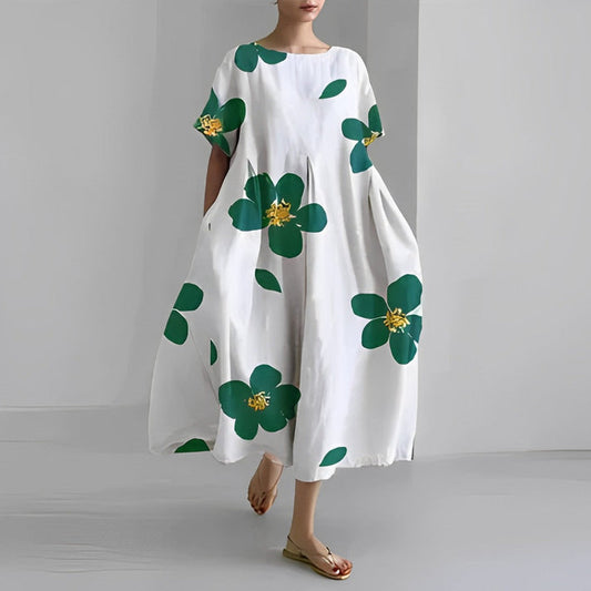 Women's Short Sleeve Printed Midi Dress - 
Fashinoza