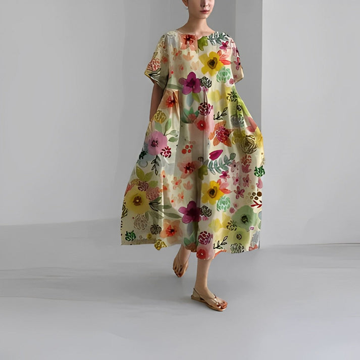 Women's Short Sleeve Printed Midi Dress