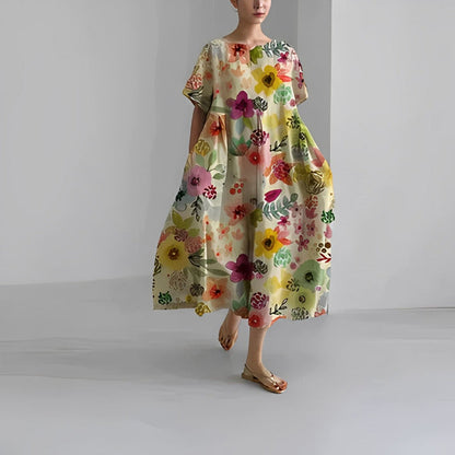 Women's Short Sleeve Printed Midi Dress