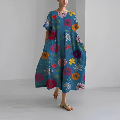 Women's Short Sleeve Printed Midi Dress