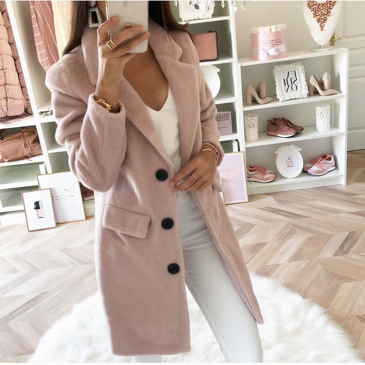 Women's Double Breasted Coat Button Front - 
Fashinoza