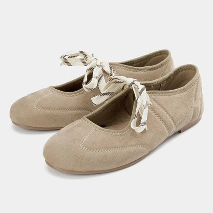 Women's Suede Ballet Flats Lace-Up Comfortable - 
Fashinoza