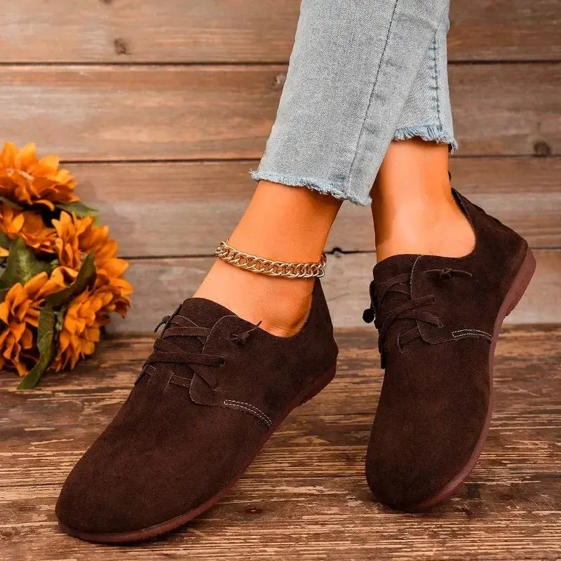 Women's Black Lace-Up Flats Comfortable - 
Fashinoza