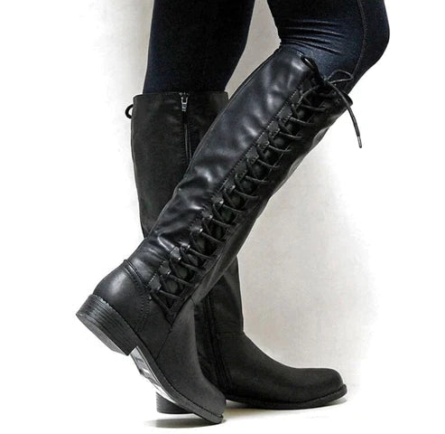 Women's Lace-Up Knee-High Boots Comfortable - 
Fashinoza
