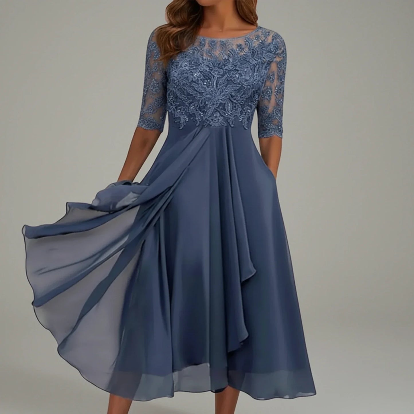 Women's Lace A-Line Midi Dress - Fashinoza