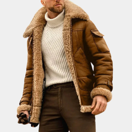 Men's Leather Aviator Jacket Warm - Fashinoza