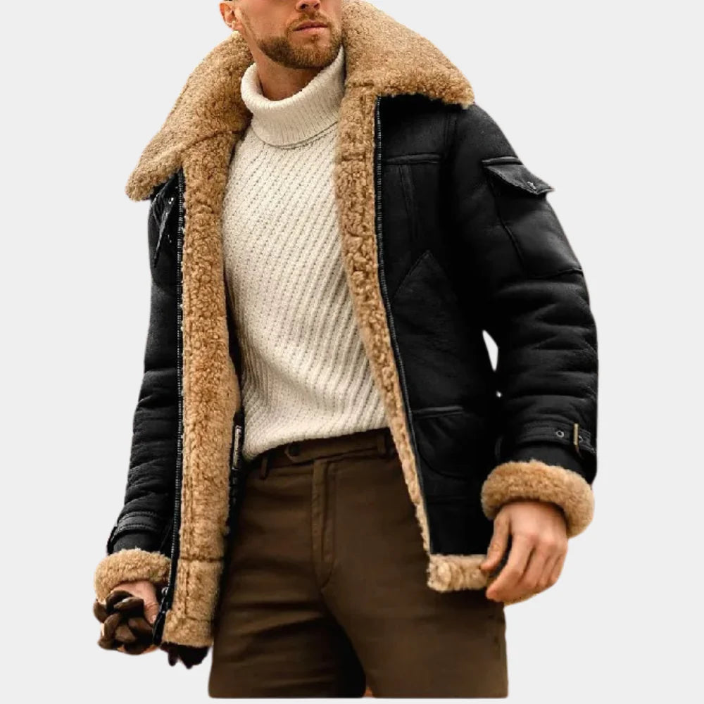 Men's Leather Pilot Jacket Warm Brown