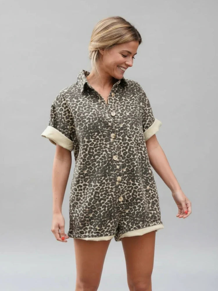 Women's Leopard Romper - Fashinoza