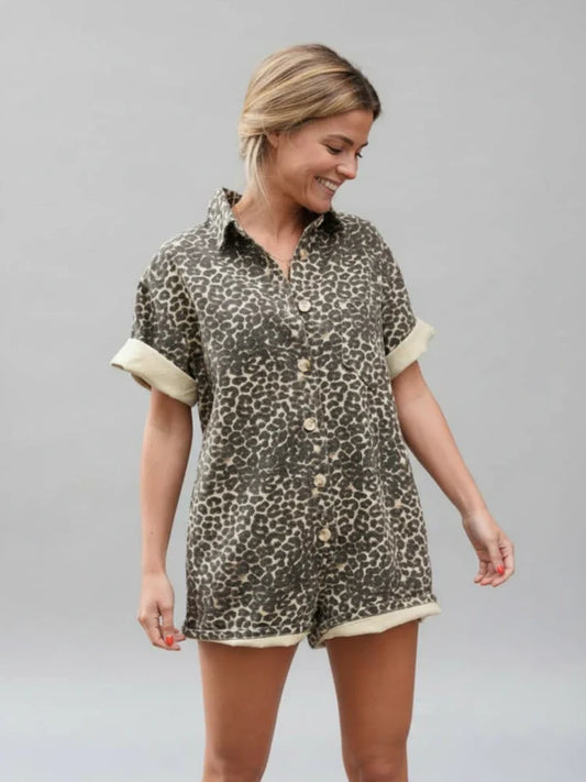 Women's Leopard Romper - Fashinoza
