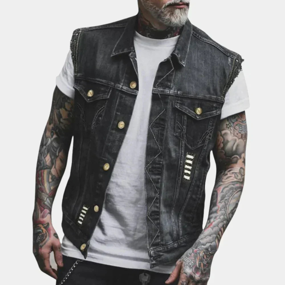 Men's Denim Retro Vest - Fashinoza