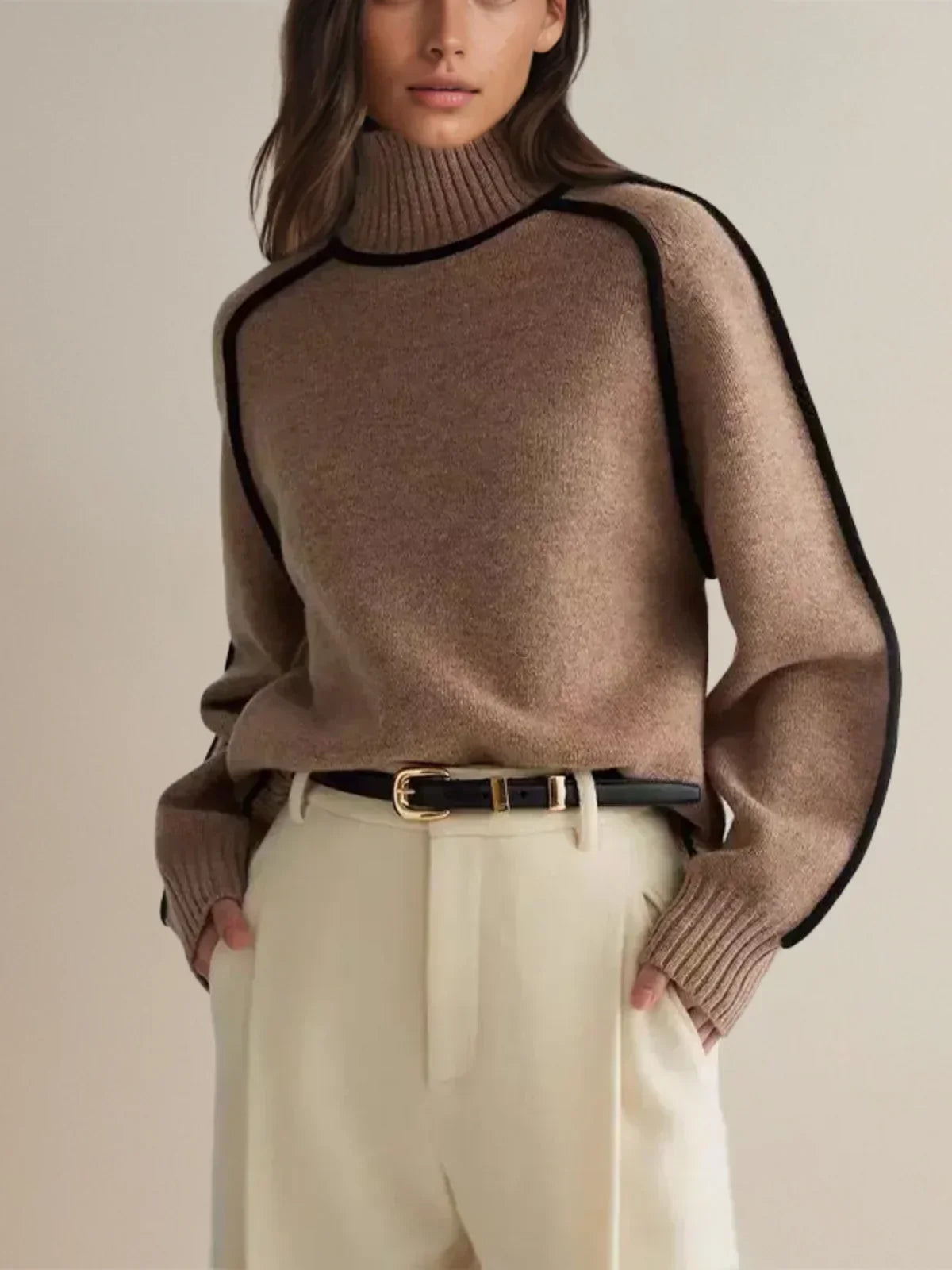 Women’s Contrast Trim Turtleneck Knit Sweater