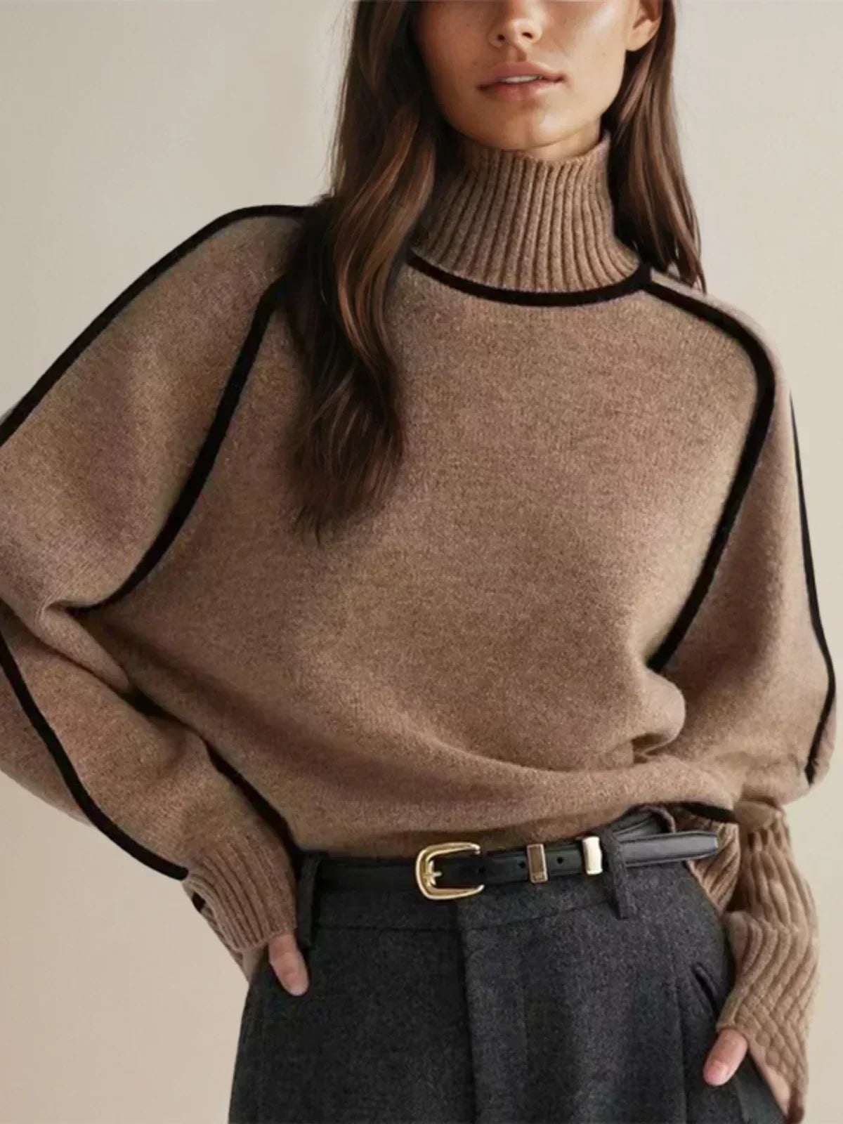 Women’s Contrast Trim Turtleneck Knit Sweater