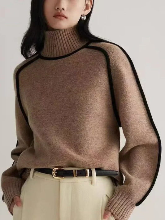Women’s Contrast Trim Turtleneck Knit Sweater