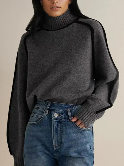 Women’s Contrast Trim Turtleneck Knit Sweater