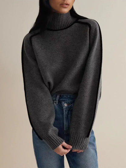 Women’s Contrast Trim Turtleneck Knit Sweater