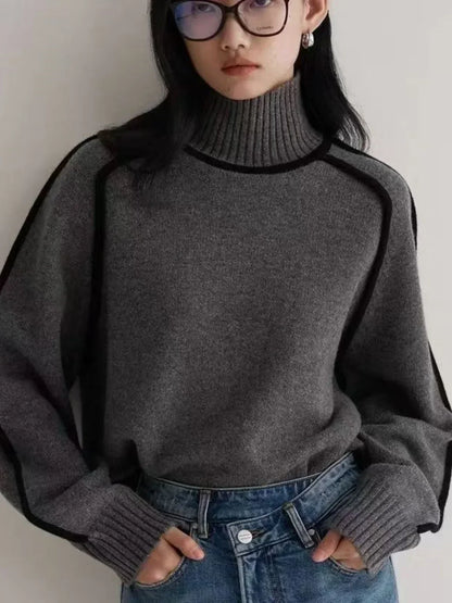 Women’s Contrast Trim Turtleneck Knit Sweater