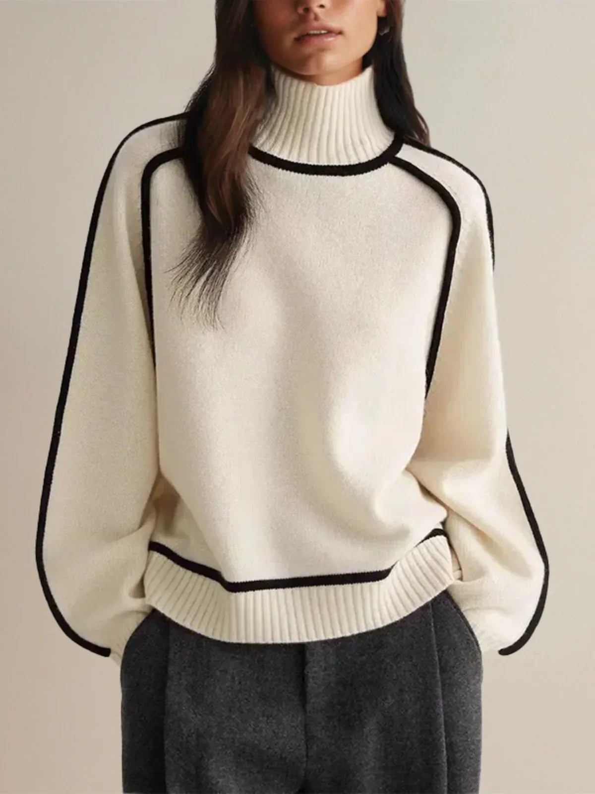 Women’s Contrast Trim Turtleneck Knit Sweater