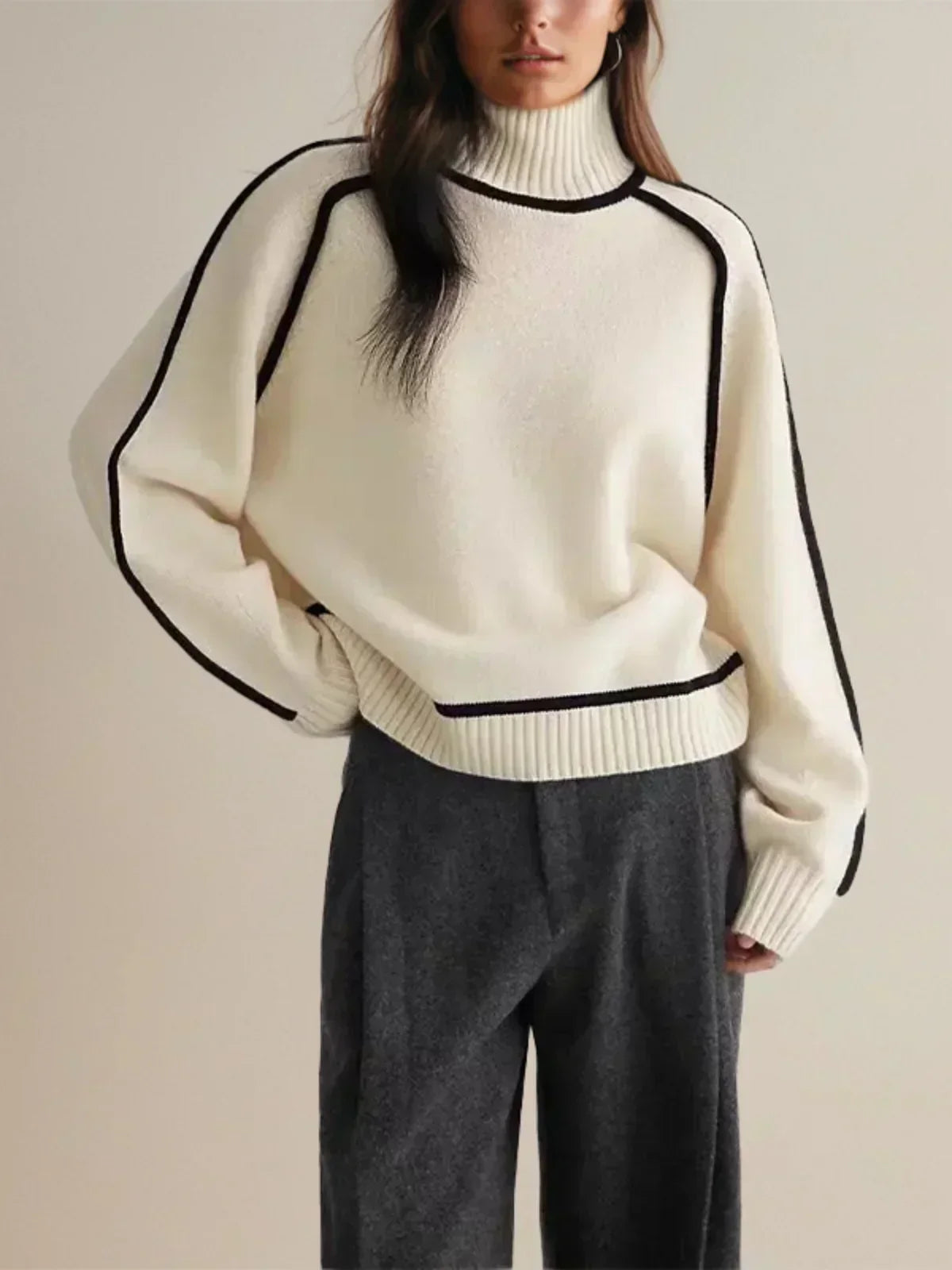 Women’s Contrast Trim Turtleneck Knit Sweater