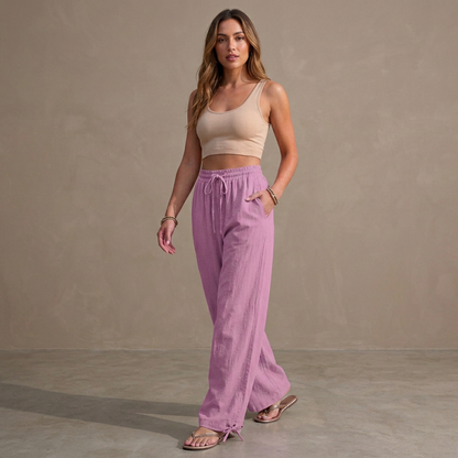 Women's Relaxed Fit Wide Leg Trousers Drawstring Ankle Tie