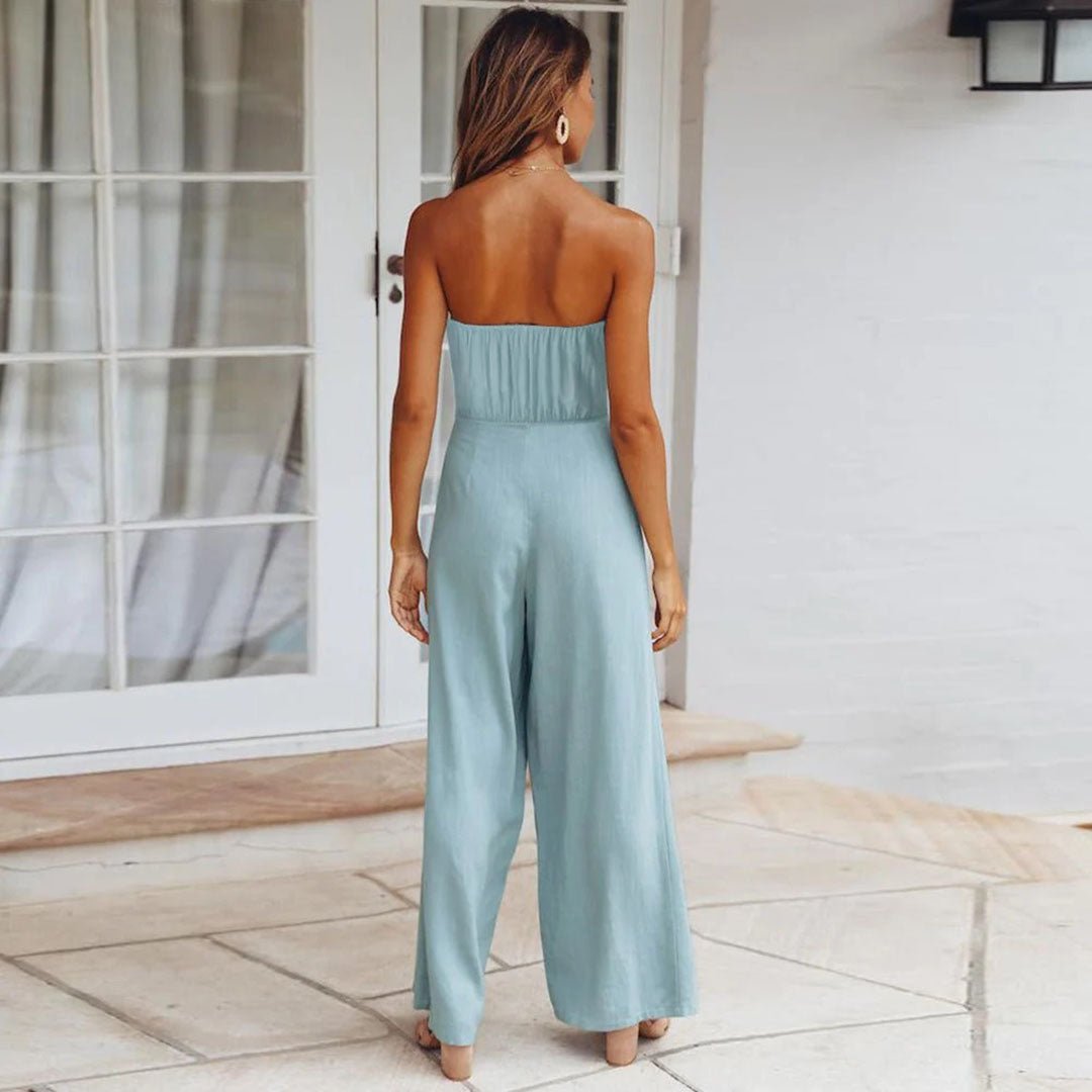 Women's Strapless Wide Leg Jumpsuit Tie Waist