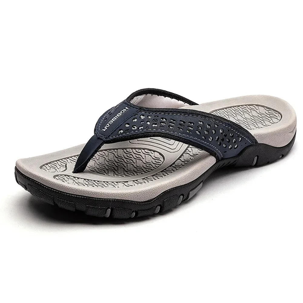 Orthopedic Men's Athletic Flip Flops with Arch Support PU Leather Beach Sandals