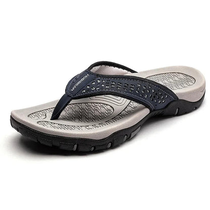 Orthopedic Men's Athletic Flip Flops with Arch Support PU Leather Beach Sandals