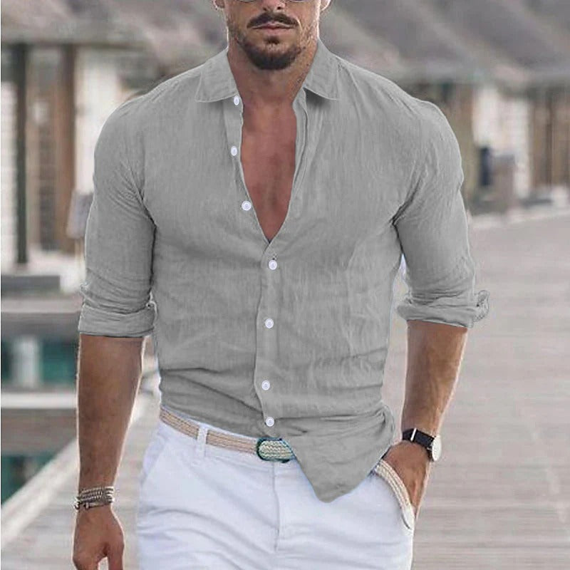 Men's Linen Shirt Turn-Down Collar