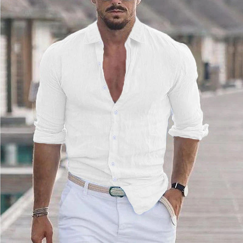 Men's Linen Shirt Turn-Down Collar