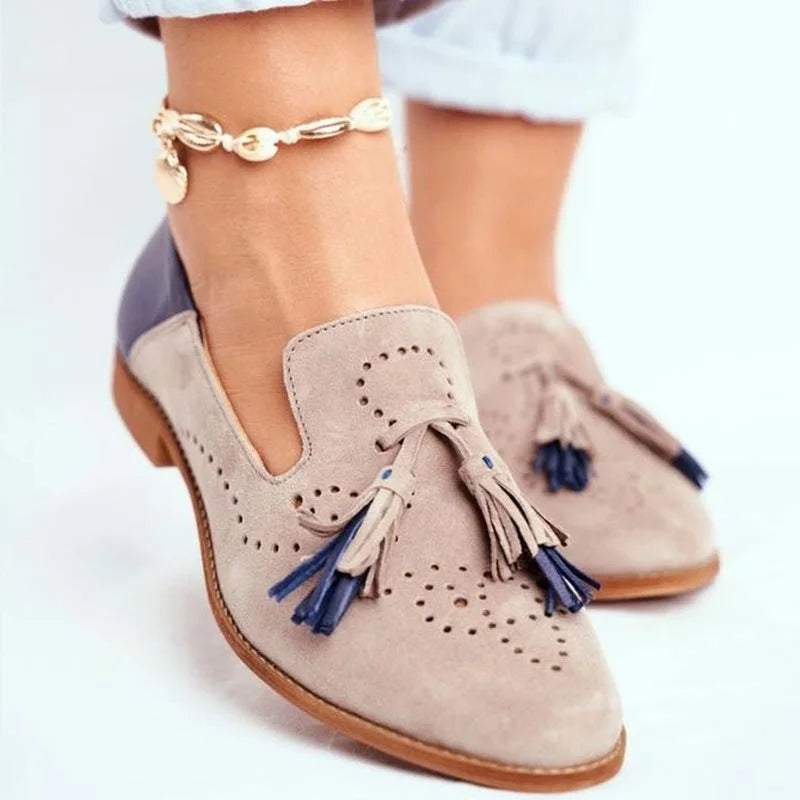 Men's Perforated Suede Loafers Dual Tassels Brown - 
Fashinoza