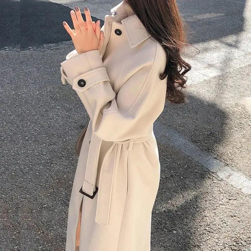 Long Belted Trench Coat for Women – Timeless Elegance & Warmth-Caliboot