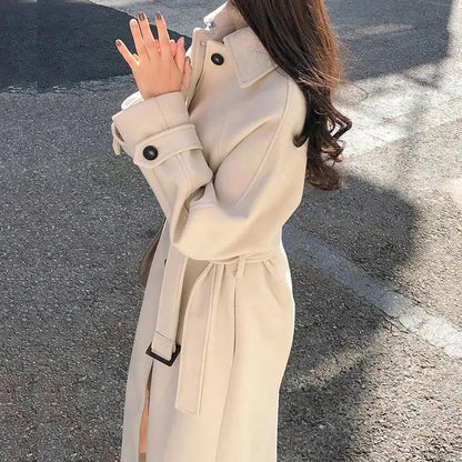 Long Belted Trench Coat for Women – Timeless Elegance & Warmth-Caliboot